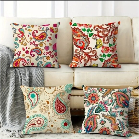 4 pc Boho Paisley design throw pillow cases case sham covers - Picture 1 of 4